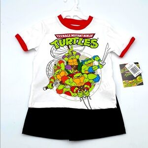 Teenage Mutant Ninja Turtles White T-Shirt and Black Elastic Waist Shorts Set